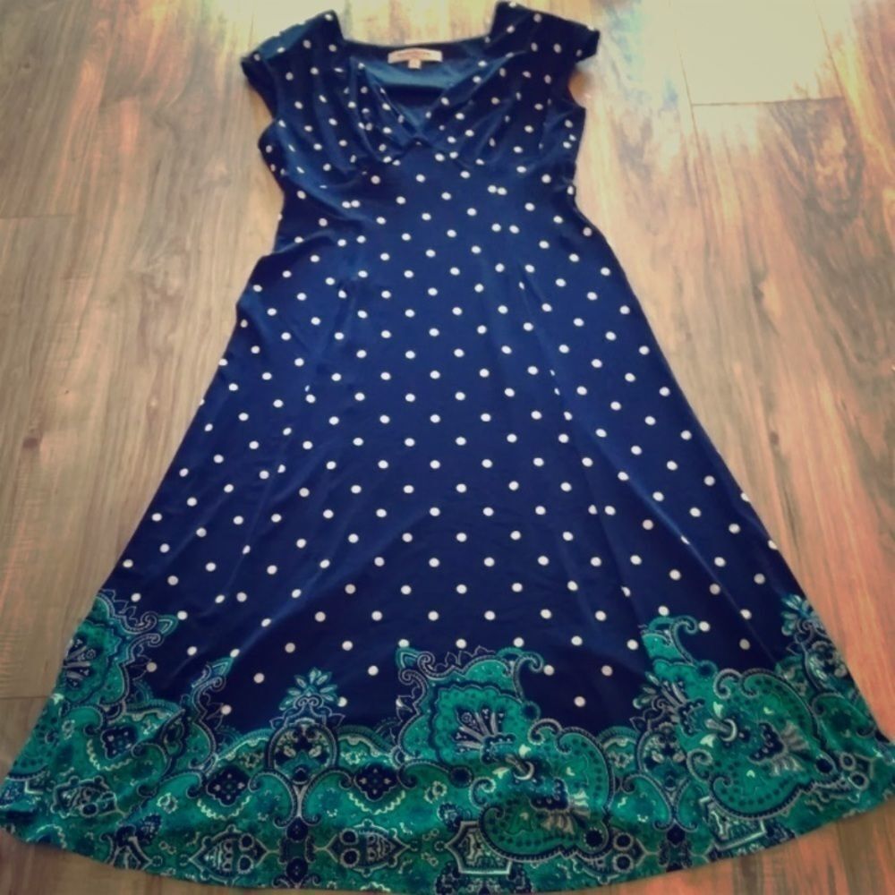 BEAUTIFUL Evan Picone navy polka dot retro style pin up girl midi dress‎